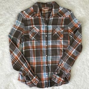 Mossimo brown orange and teal Flannel Shirt